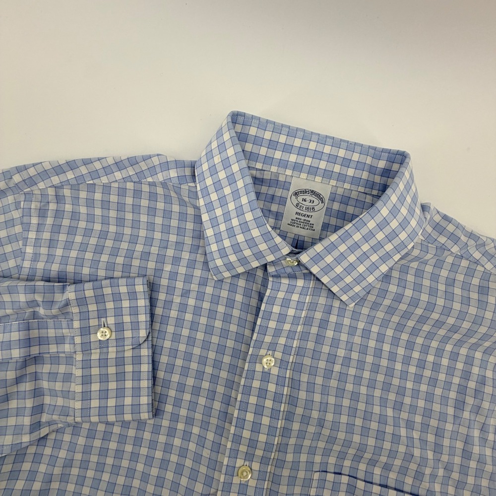 Brooks Brothers Regent Fit Gingham Dress Shirt 16-33‎ Non-Iron Supima Blue White